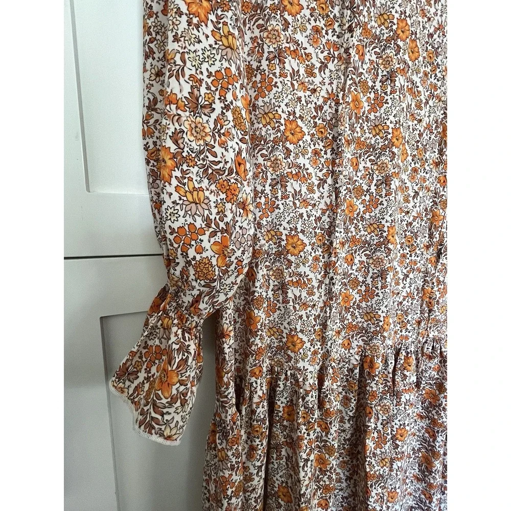Pink Lily Women's Boho Dress Maxi Orange Floral Flowy Sz XS Cottagecore Country - Picture 3 of 11